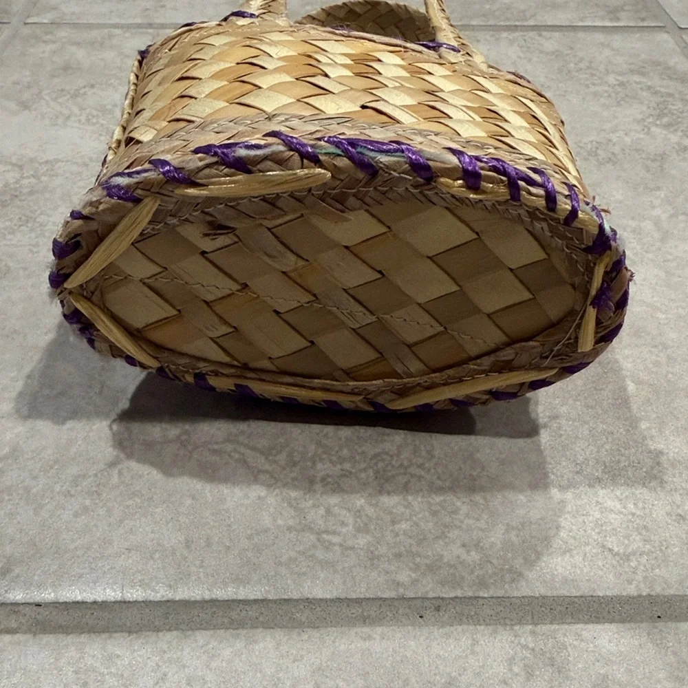 Hello Kitty Woven Straw Mini Tote Bag Sanrio Style Basket Purse Kawaii Summer - Picture 4 of 7